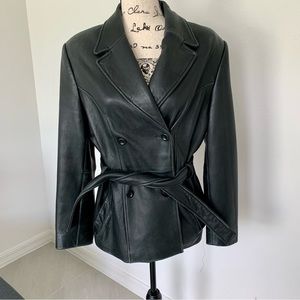 Valerie Stevens Petite New Zealand Black Lambskin Leather Peacoat Size M